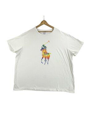 Polo Ralph Lauren Shirt Men 4X Big White Rainbow Big Pony Graphic Tee Big & Tall
